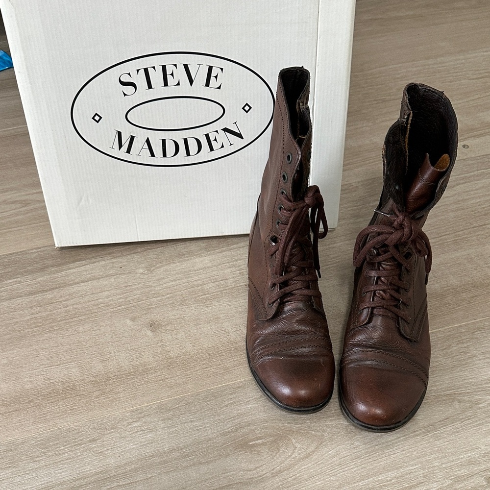 Steve Madden Women’s  Dark Brown Lace-Up Boots